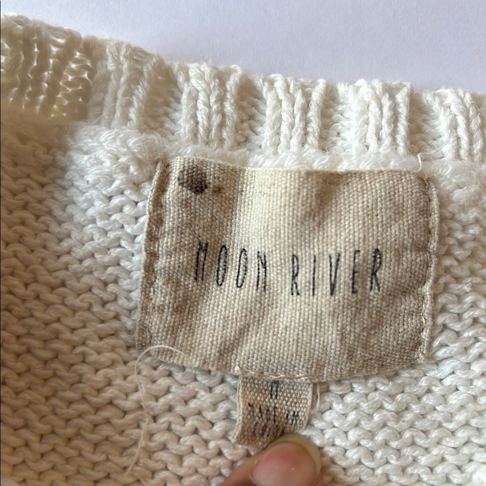 Moon River Cream Crew Neck Sweater Short Sleeve Size M EUC - Picture 3 of 6